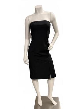 Dana Buchman Black Strapless Midi Dress Slit Bodycon Stretch